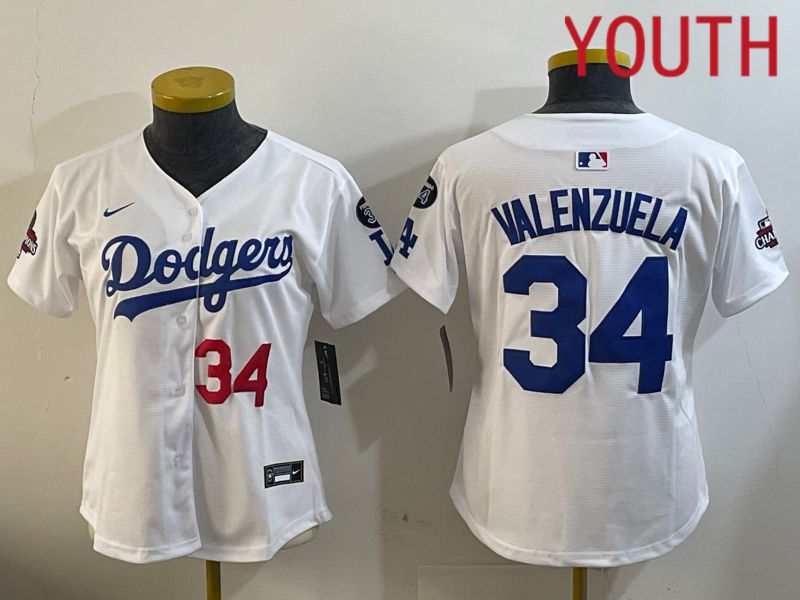 Youth Los Angeles Dodgers #34 Valenzuela White Game 2024 Nike MLB Jersey style 12094